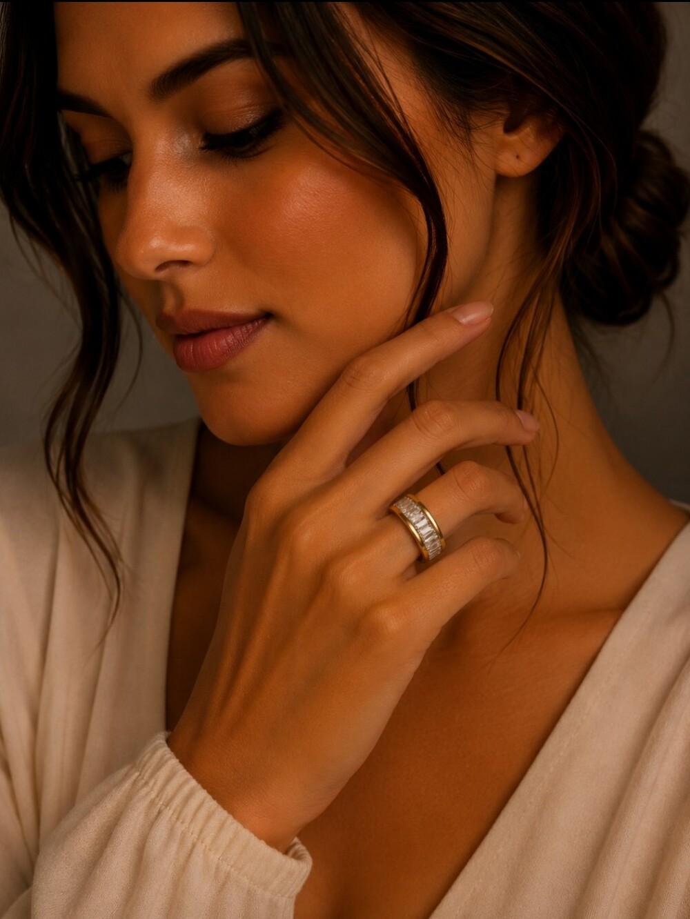 Gold Baguette-Cut Eternity Ring - Elegant Women's Jewelry